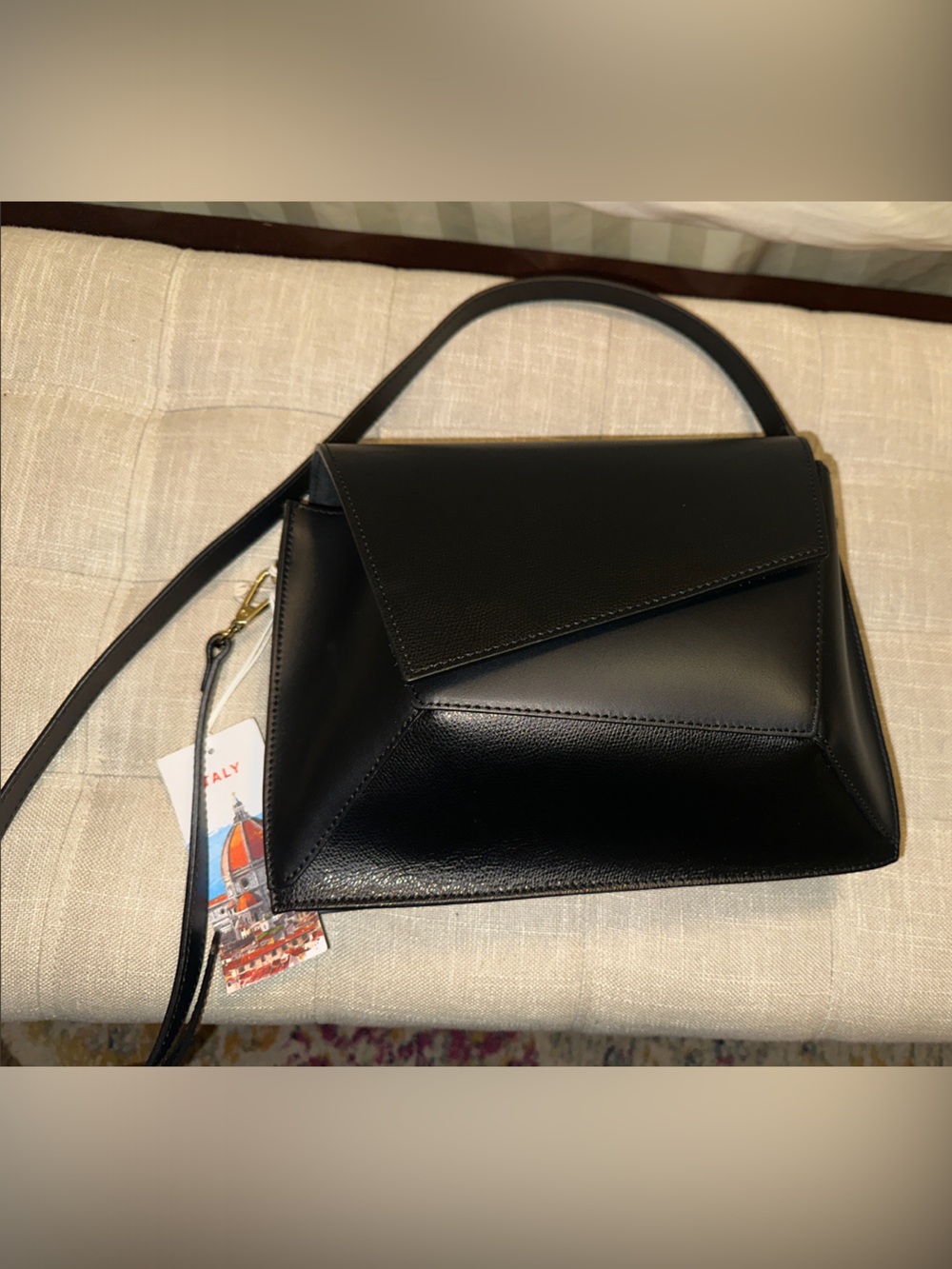 Isadora Classic Black Asymmetrical Leather Envelope Crossbody Bag NWT
